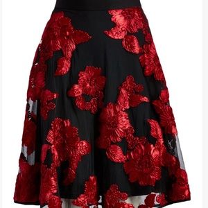 Black and red flower swing skirt